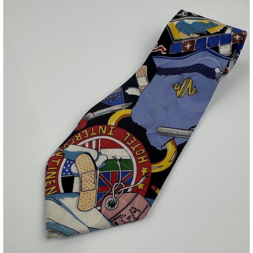 Nicole Miller VTG 1991 Hotel Intercontinental Silk Tie Travel Novelty